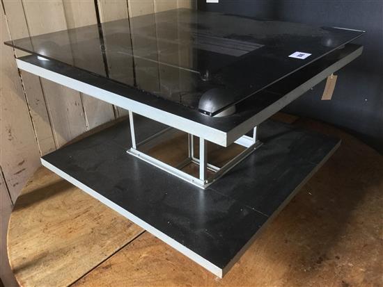 20th century industrial aluminium square two tier occasional table(-)